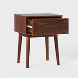 Modern Solid Wood Retro 1-Drawer Nightstand, 25 Inch, Walnut