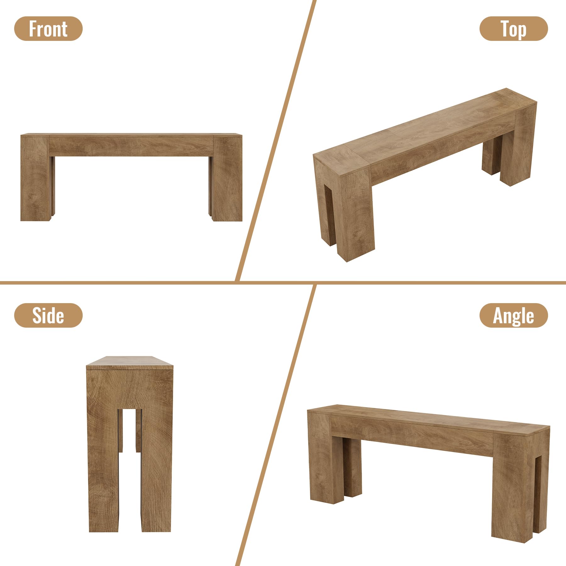 79-Inch Farmhouse Sofa Console Table - Natural Oak