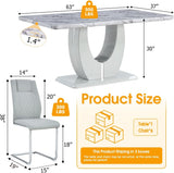Modern 7-Piece Dining Set - 63" Faux Marble Table with 6 Upholstered Chairs