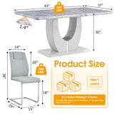Modern 7-Piece Dining Set - 63" Faux Marble Table with 6 Upholstered Chairs