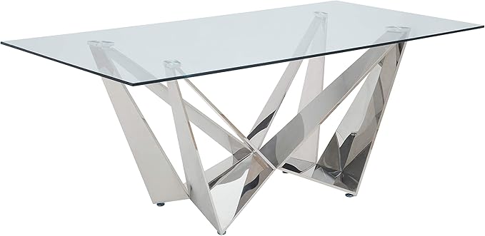 Dekel Dining Contemporary Styled Glass Table in Chrome Finish