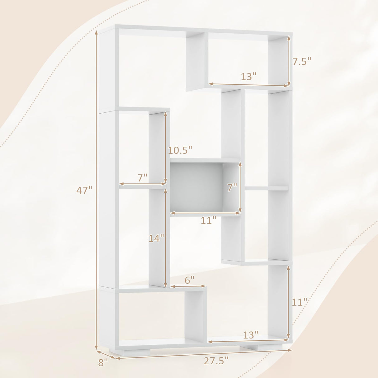 47" Bookshelf Set of 2, Modern Wooden Geometric Bookcase with Open Shelves, Anti-Tipping Kits, Wood Book Case Shelf, Open Cube Storage Organizer Display Rack for Living Room, White