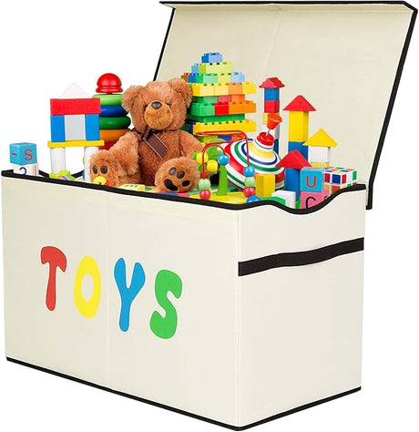 Large Kids Toy Box Chest Storage organizer with Double Flip-Top Lid - Collapsible Sturdy Toy Organizers And Storage Bins