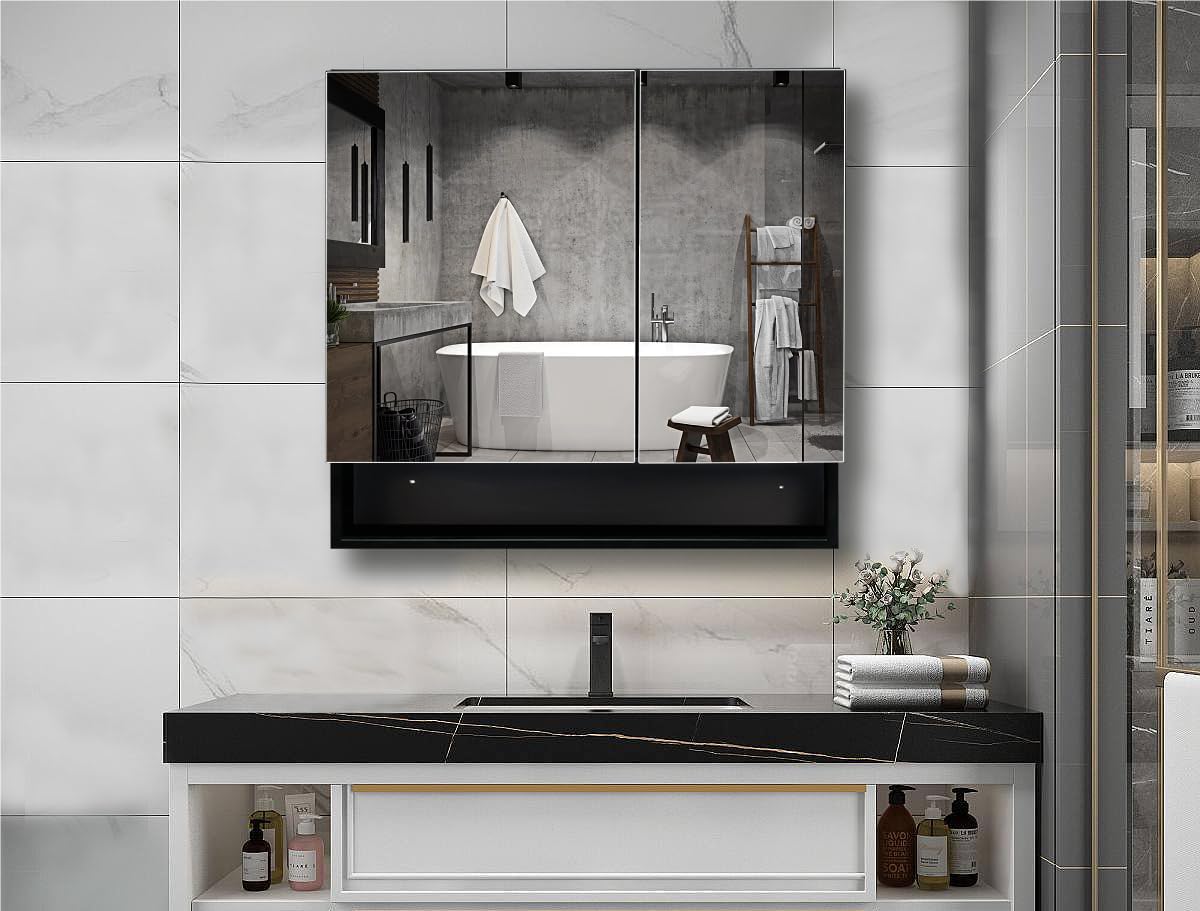 Farmhouse Black Metal Framed Surface Mounted Bathroom Medicine Cabinet