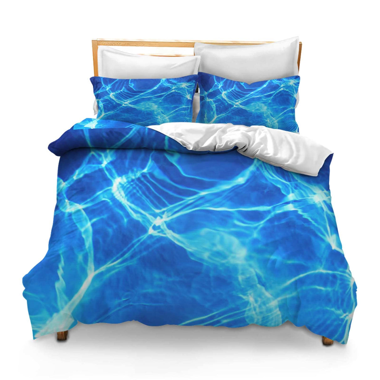 Printed Comforter Cover Set Full Size Water Fresh Refreshment Pool Blue Swimming