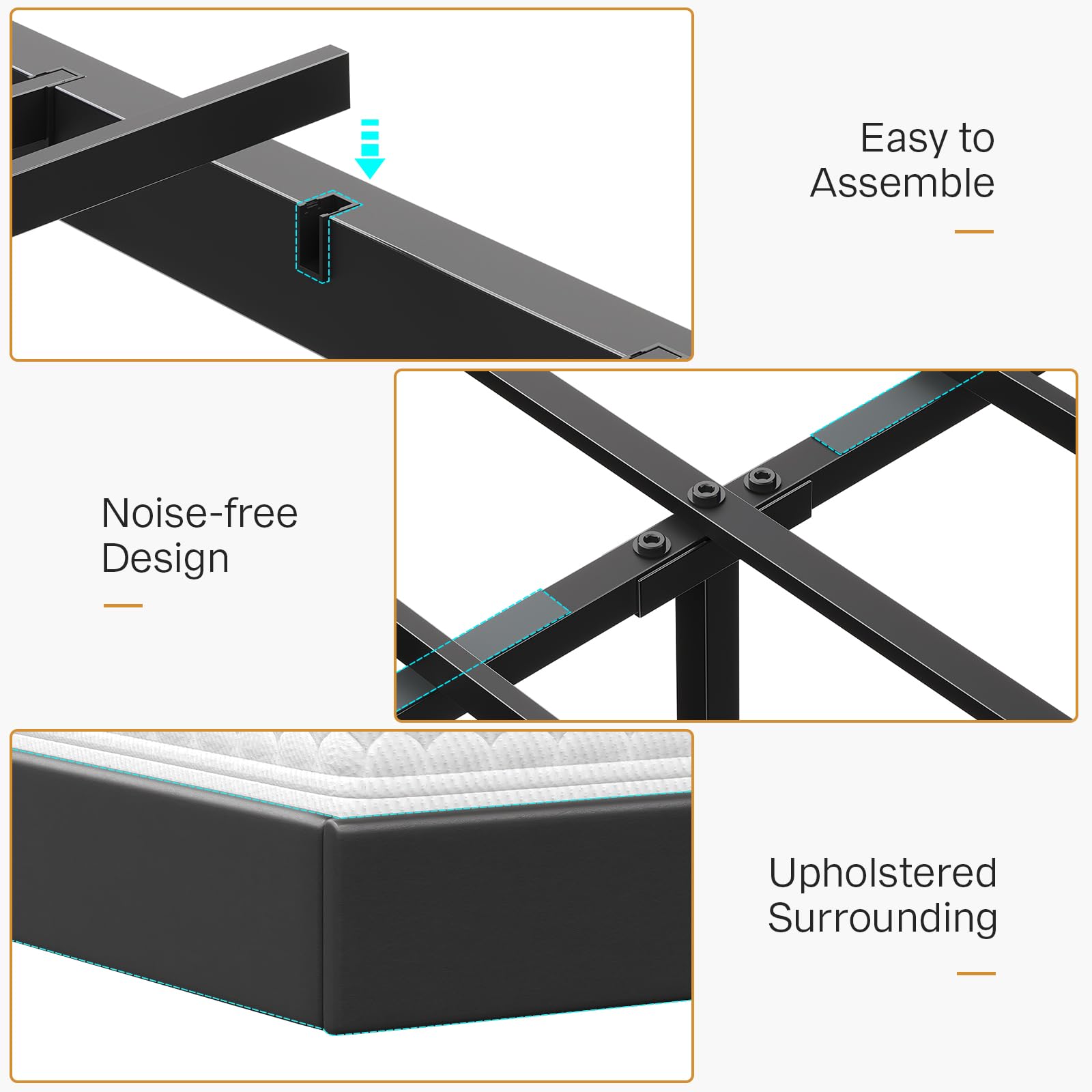 Floating Queen Bed Frame with LED Lights & Storage Headboard