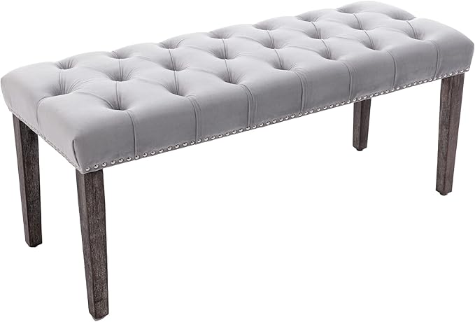 Button-Tufted Ottoman Bench, Upholstered Bedroom Benches Velvet Footrest Stool Accent Bench for Entryway Dining Room Living Room Bedroom End of Bed, Beige