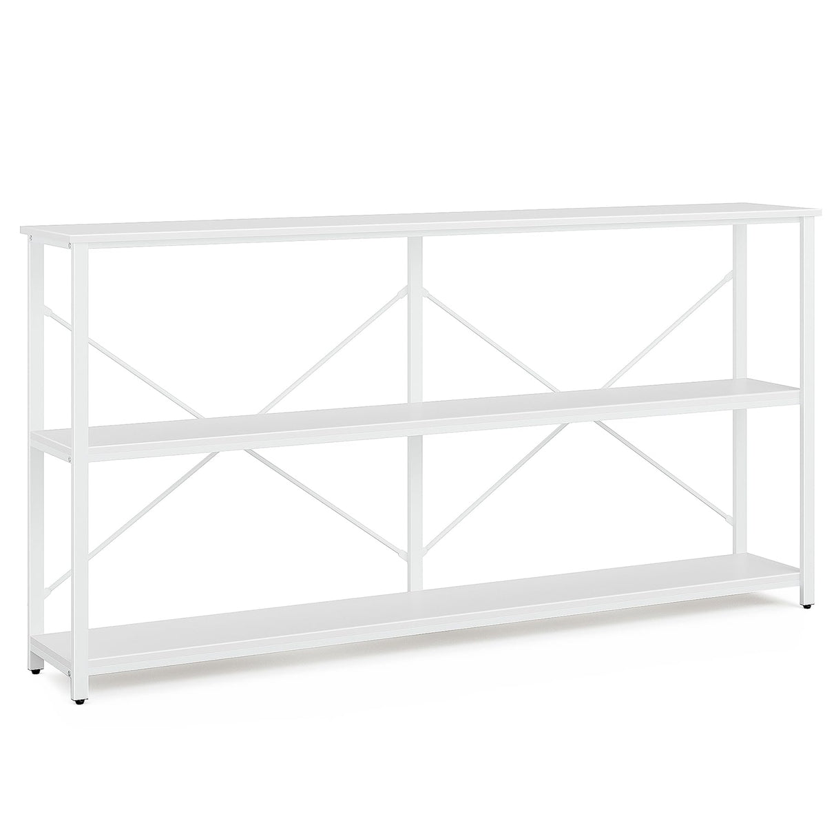 70'' Narrow Long Sofa Console Table with 3-Tier Storage Shelf for Living Room, White