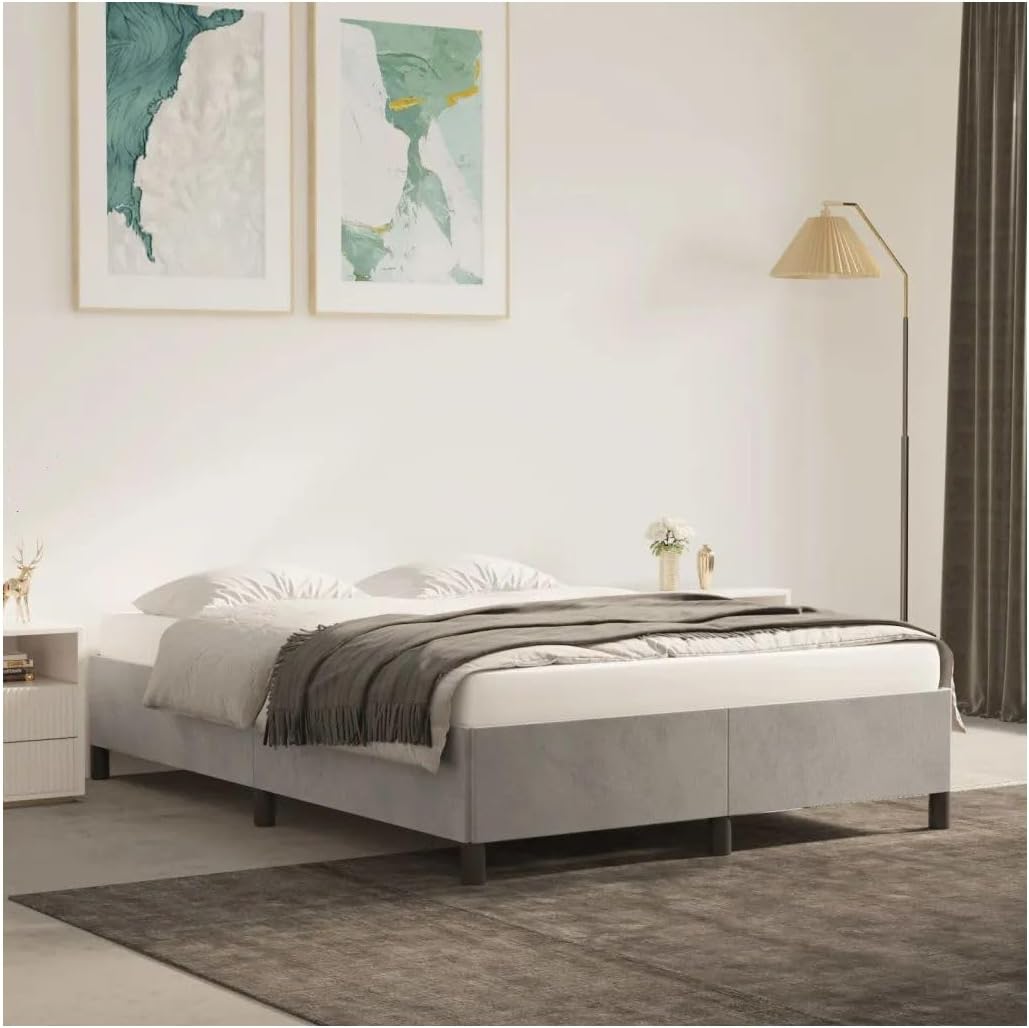 SHZG Bed Frame Light Gray 53.9"X74.8" Full Velvet 347354