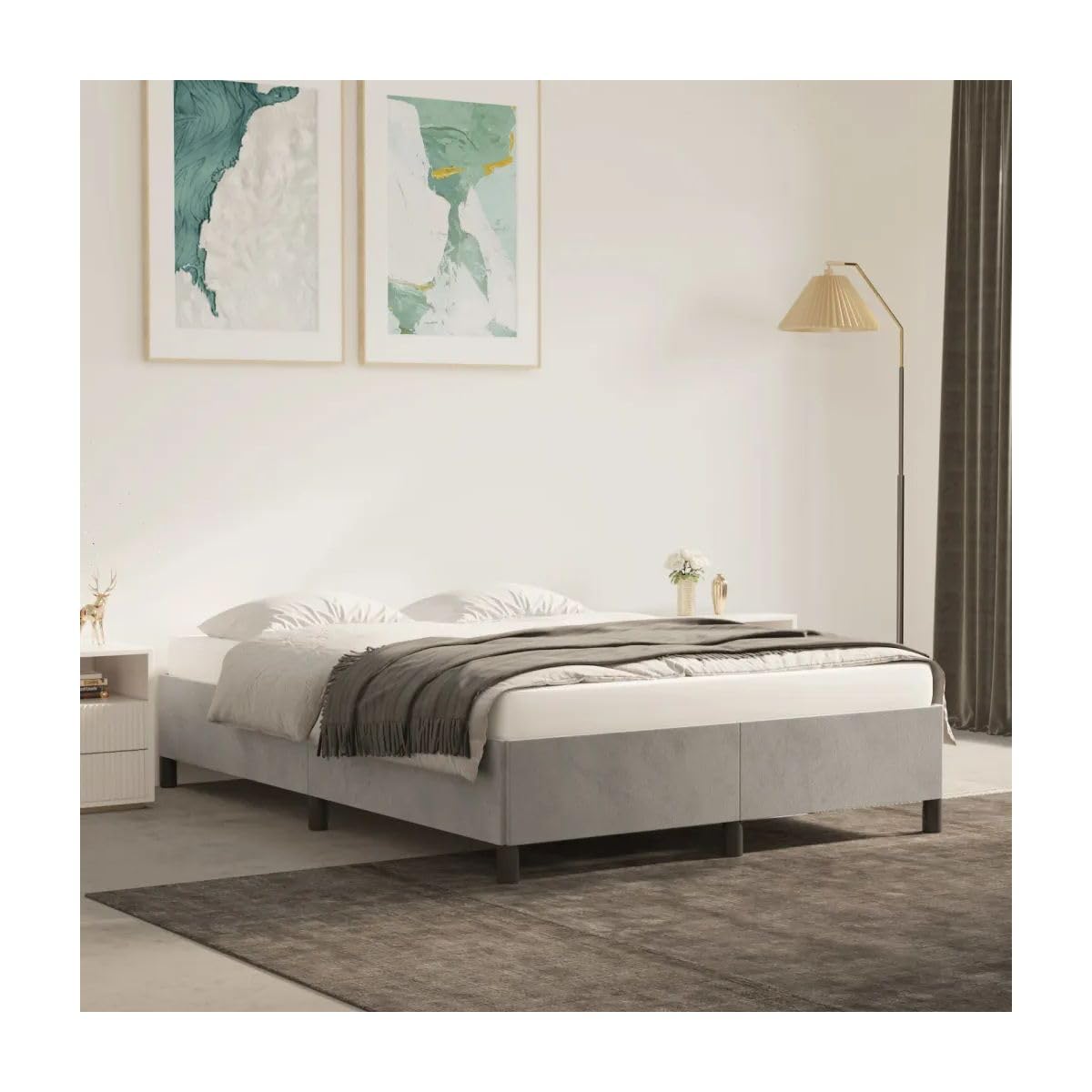 SHZG Bed Frame Light Gray 53.9"X74.8" Full Velvet 347354