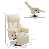 CHARMMA Manual Recliner Chair for Adults, Adjustable Swivel Recliner with Footrest, Padded Arms, PU Leather Upholstery and Steel Base for Living Room, Cream White