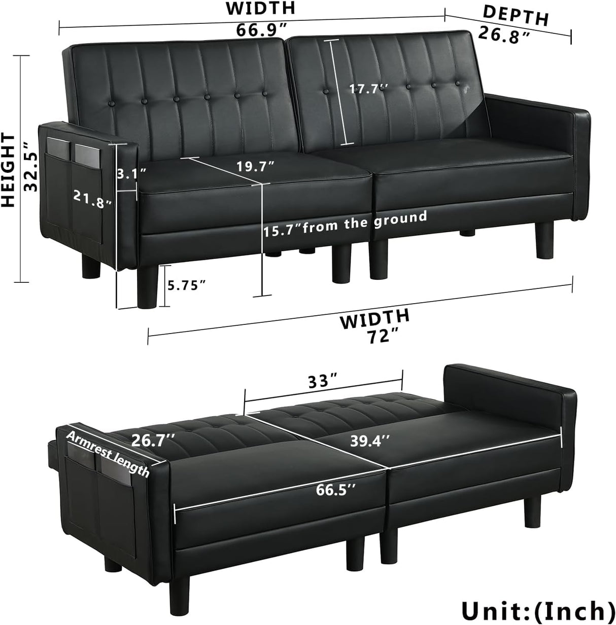 Futon Sofa Bed Couch and Sleeper Sofas for Living Room, Faux Leather Convertible