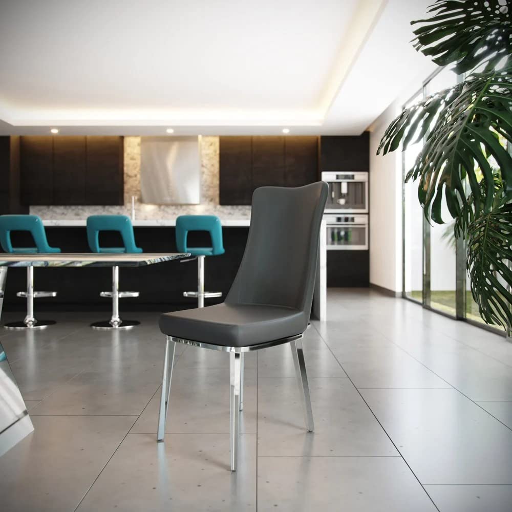 Modern Norma Dining Chair - Dark Grey with Polished Stainless Steel Base