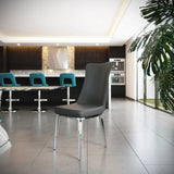 Modern Norma Dining Chair - Dark Grey with Polished Stainless Steel Base