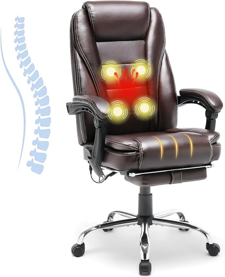 4-Point Massage Reclining Office Chair, Leather Heating Executive Chair