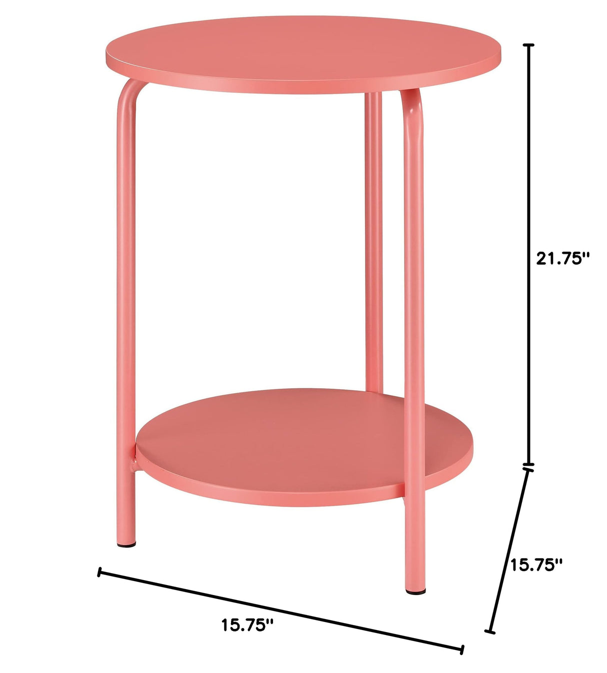 OSP Home Furnishings Elgin 2-Shelf Round Metal Accent Table, Coral