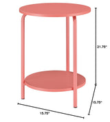 OSP Home Furnishings Elgin 2-Shelf Round Metal Accent Table, Coral