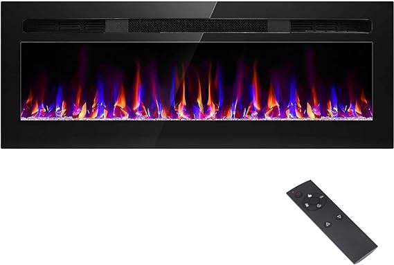 60 Inch Electric Fireplace Recessed and Wall Mounted