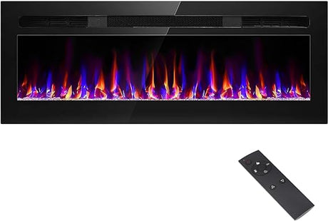 60" Mirrored Electric Fireplace Wall Mounted and Recessed