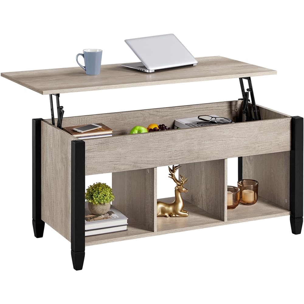 Gray Coffee Table, Lift Top Coffee Table with Hidden Compartment & Shelf