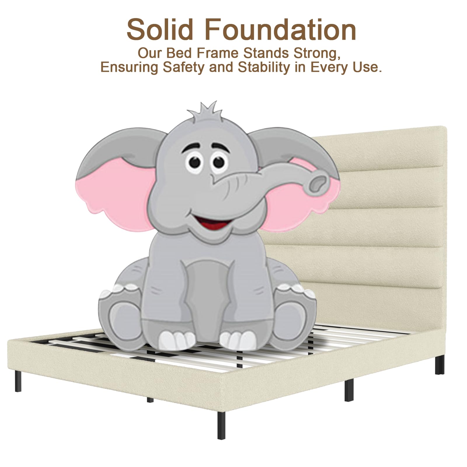 Tall Headboard Bed Frames, 61.1" Queen Size Bed Frame with Cashmere Upholstered,