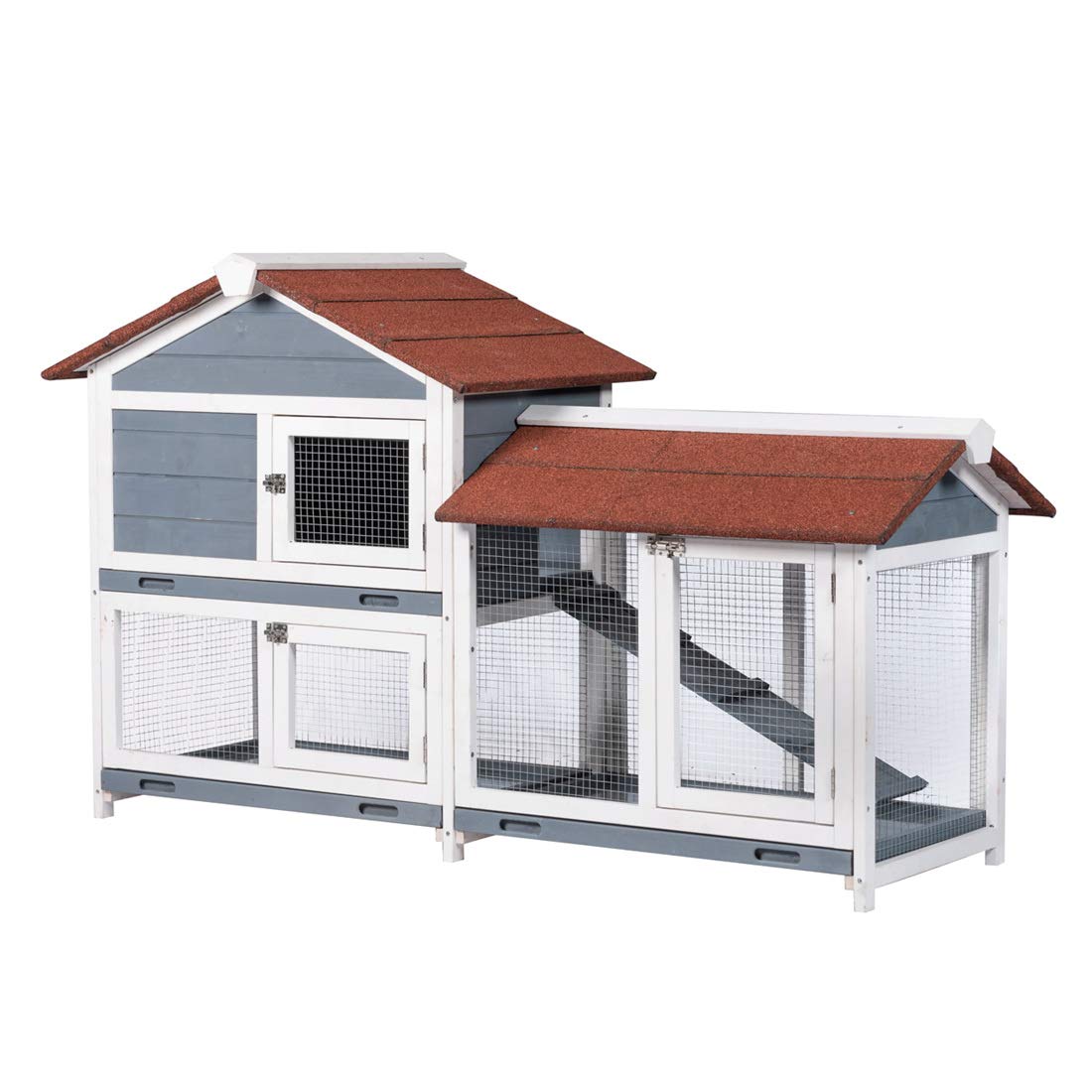 Two Floors 62" Wooden Outdoor Indoor Roof Waterproof Bunny Hutch Rabbit Cage