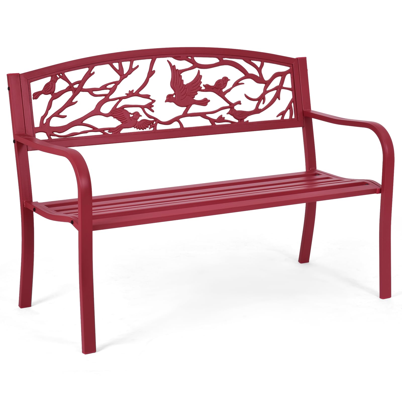 50”Outdoor Bench with Cast Iron Backrest & Ergonomic Armrest
