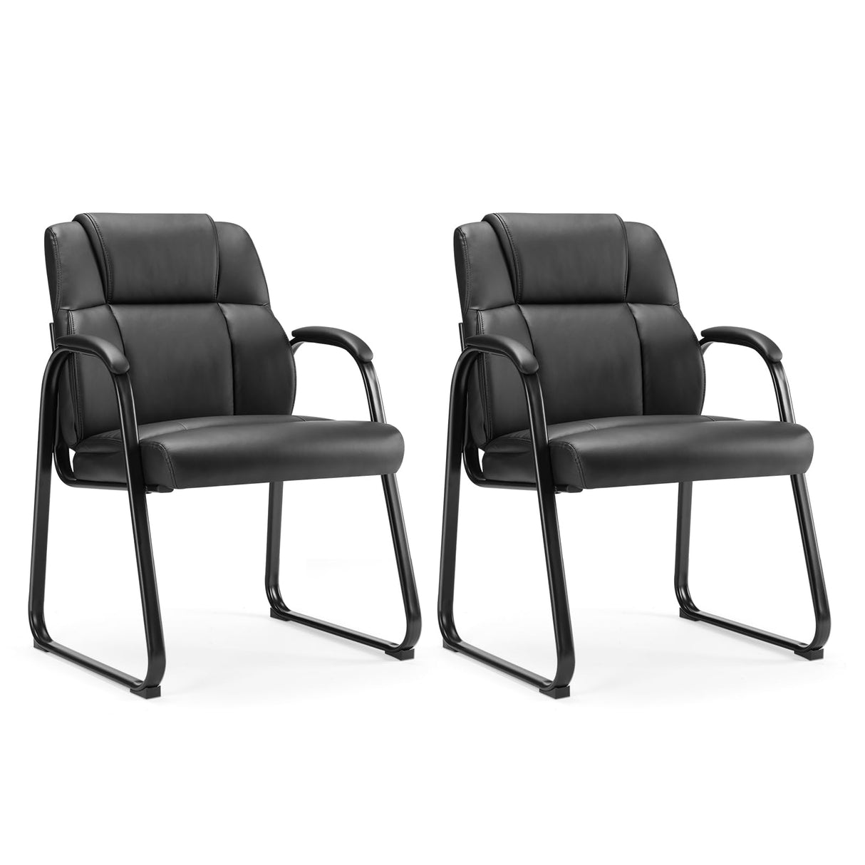 Office Guest Chair Set of 2, Leather Stationary Waiting Room Chairs No Wheels