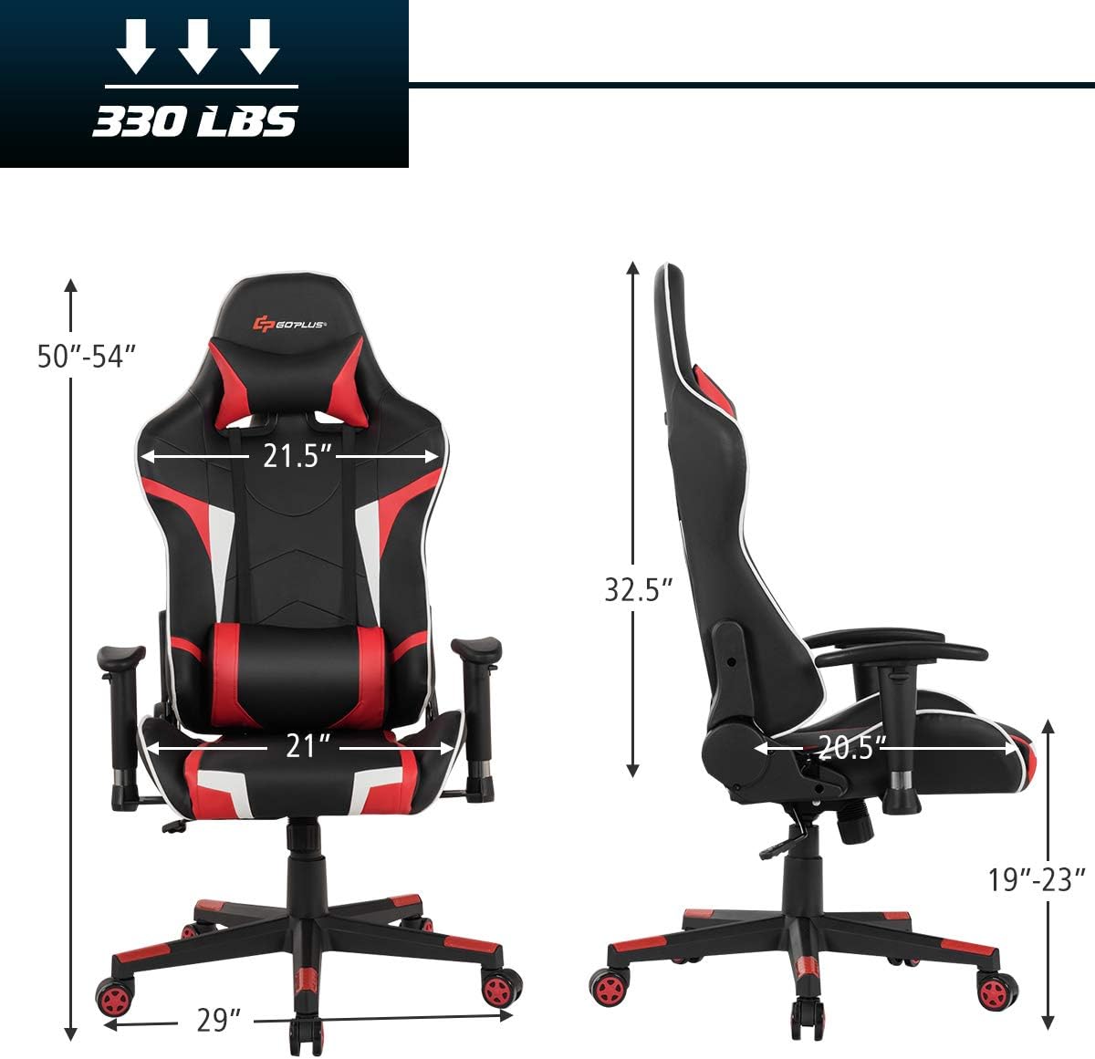 Ergonomic Gaming Chair with Massage Lumbar Support - Red PU Leather