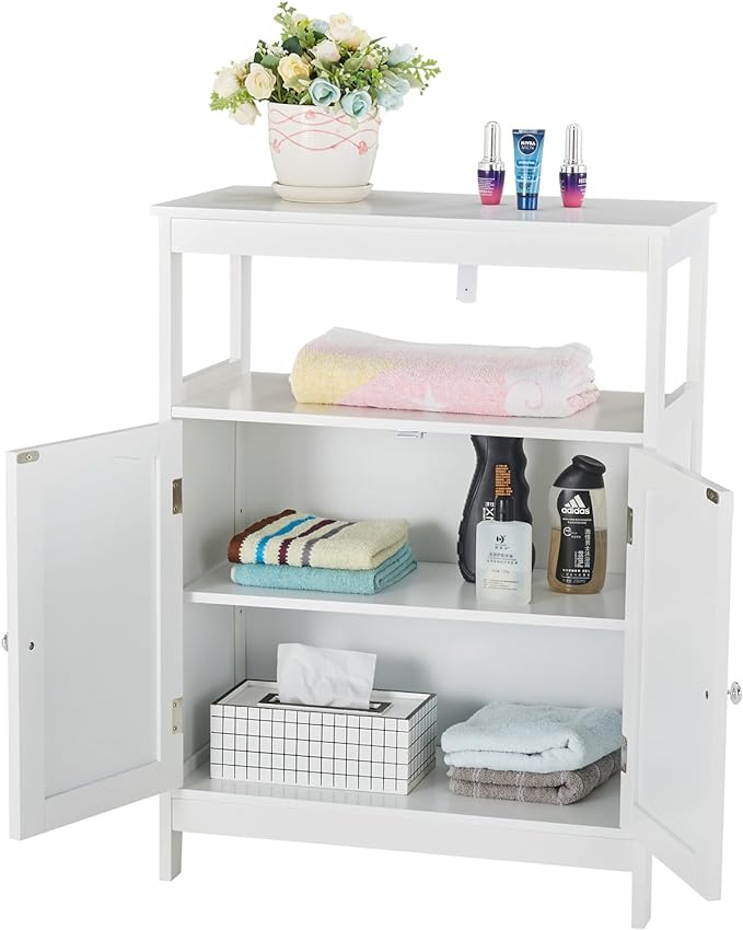 Storage Cabinet with Drawer,White Floor Bathroom Cabinets with Doors and Adjustable Shelf,