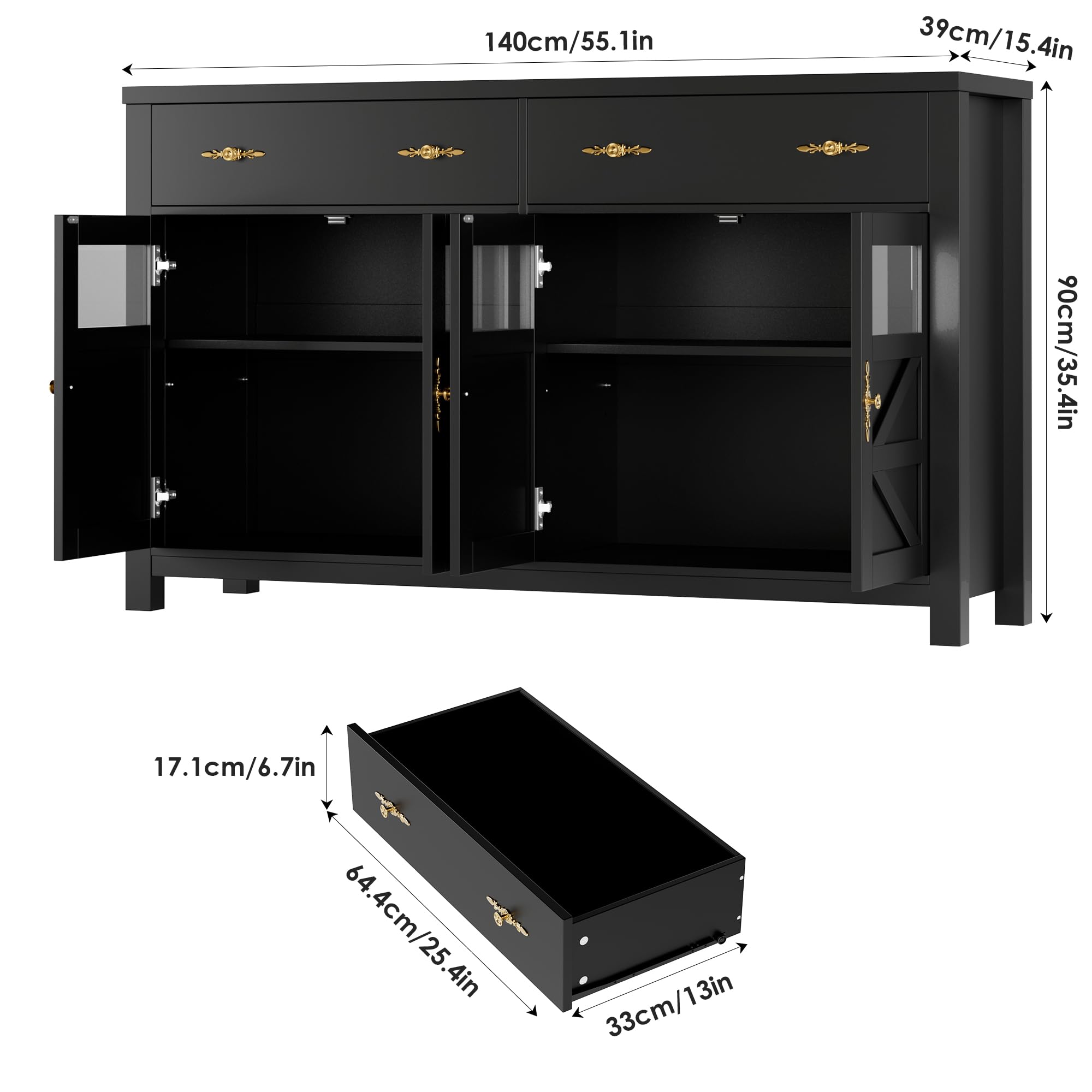 Buffet Cabinet with Storage, 55.1" Large Sideboard Buffet Cabinet, Farmhouse Sideboard