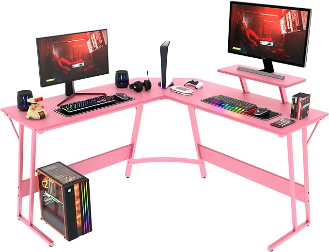 Shaped Desk Corner Gaming Desk Computer Desk with Large Desktop Studying and Working and Gaming for