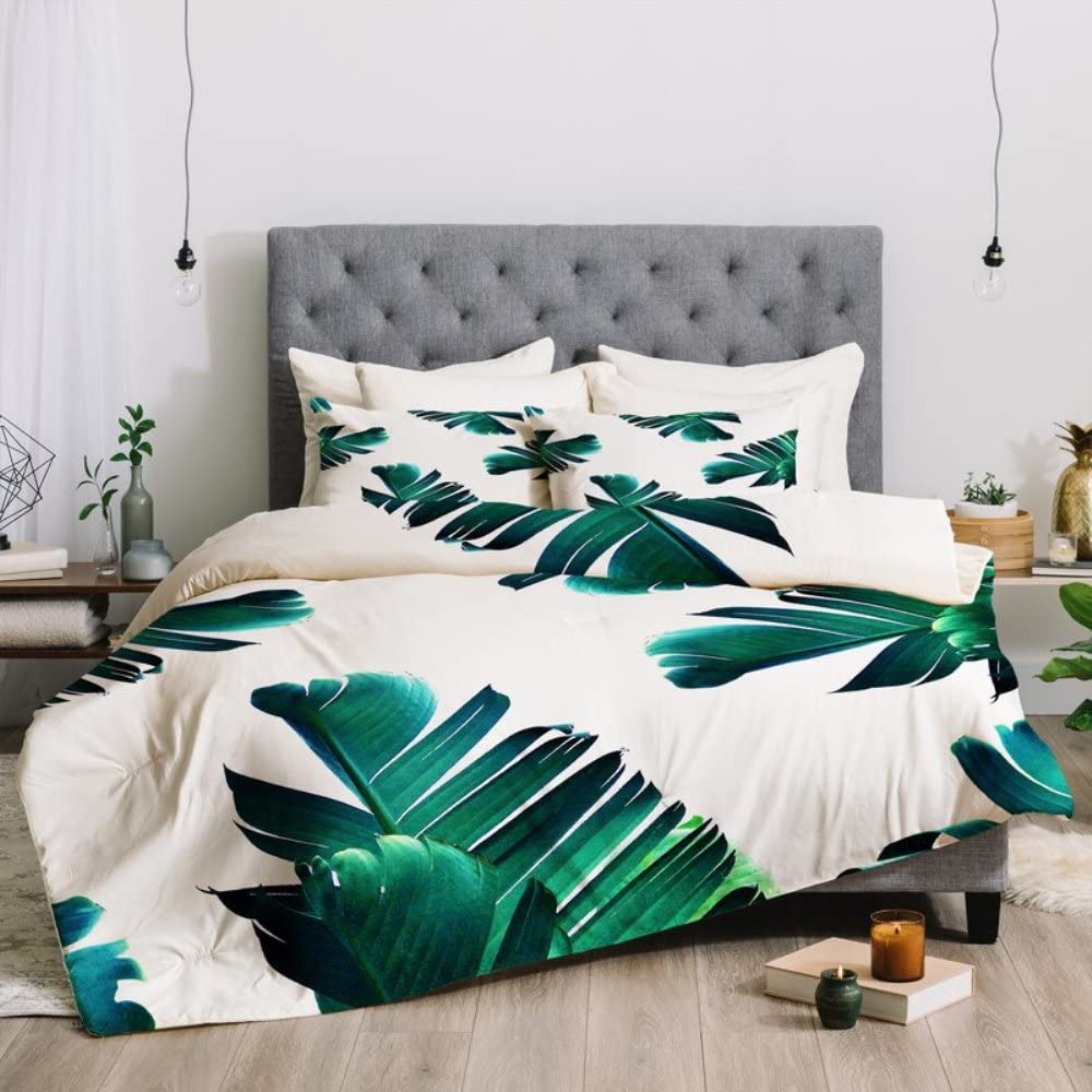 1 Piece Sage Green Comforter King Size Nature Leaves Pattern Microfiber / 100%