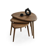 Solid Wood Nesting Coffee Table Set of 3 - Mid Century Modern Pebble Tables