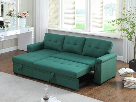 Lucca Green Sectional Sleeper Sofa - Versatile Sleeper Couch & Sofa Bed with Storage