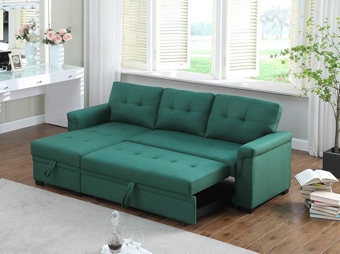 Lucca Green Sectional Sleeper Sofa - Versatile Sleeper Couch & Sofa