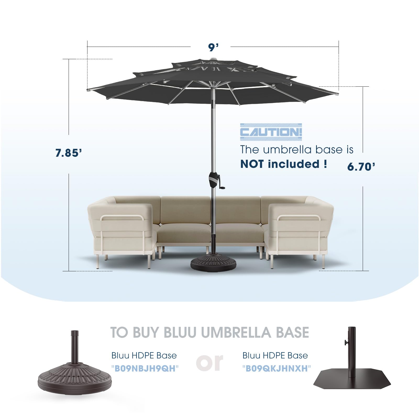 9 FT 3 Tiers Aluminum Outdoor Patio Umbrella, 5-YEAR Fade-Resistant Outdoor Market Table Umbrella
