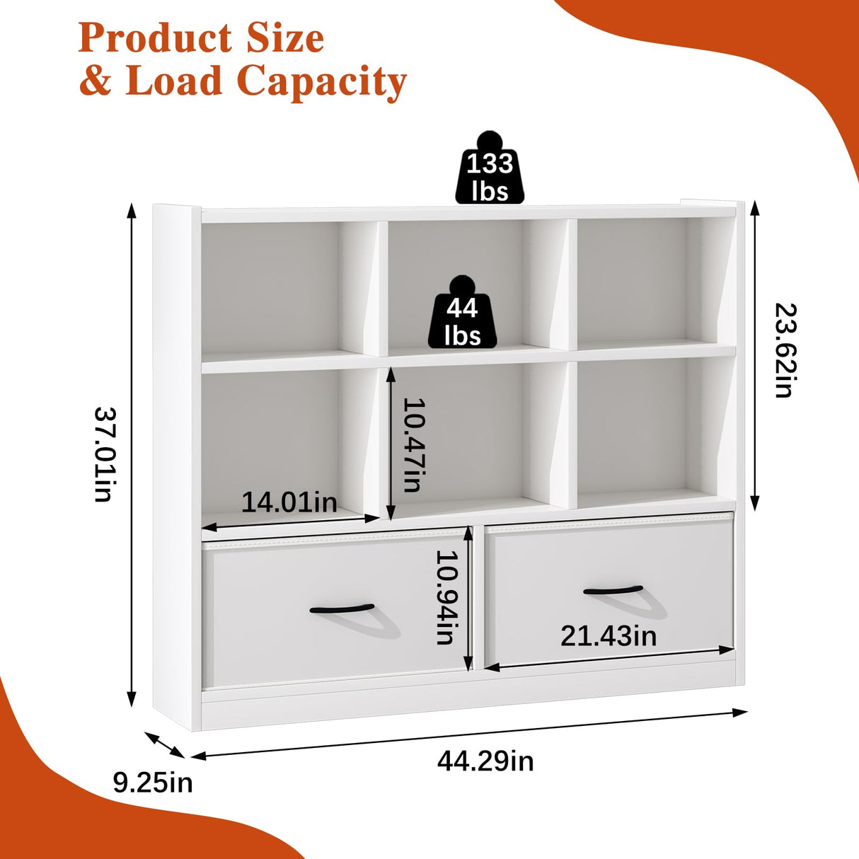 8-Cube Storage Organizer Bookcase with 2 Fabric Drawer