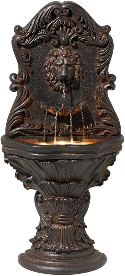 Royal Lions Head Mediterranean Outdoor 3 Tiered Wall Water Fountain 51" High