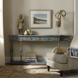 4-Drawer Modern Wood Console Table with Bottom Shelf in Azure Blue