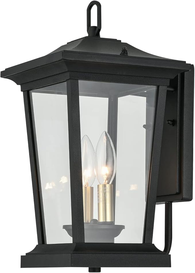 Large Outdoor Wall Sconce, 2-Lights Lantern, Exterior Wall Mount Light Fixture