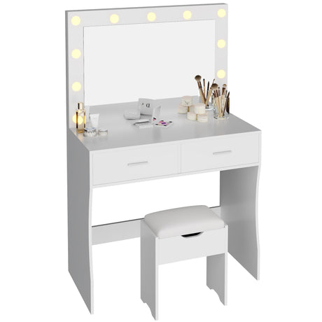 Vanity Desk with Mirror, 11 Adjustable LED Lights in 3 Colors, 2 Spacious Drawers