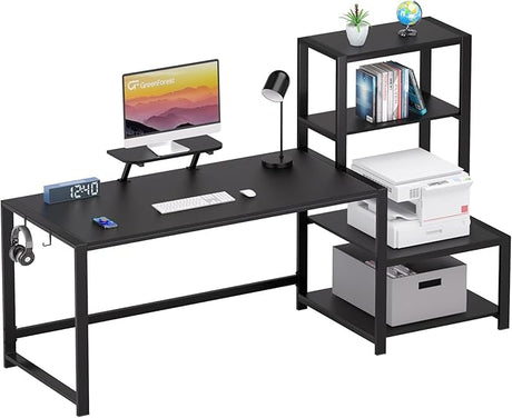 Office Desk 58 inch with Printer Shelf, Reversible Computer Desk with Movable Monitor