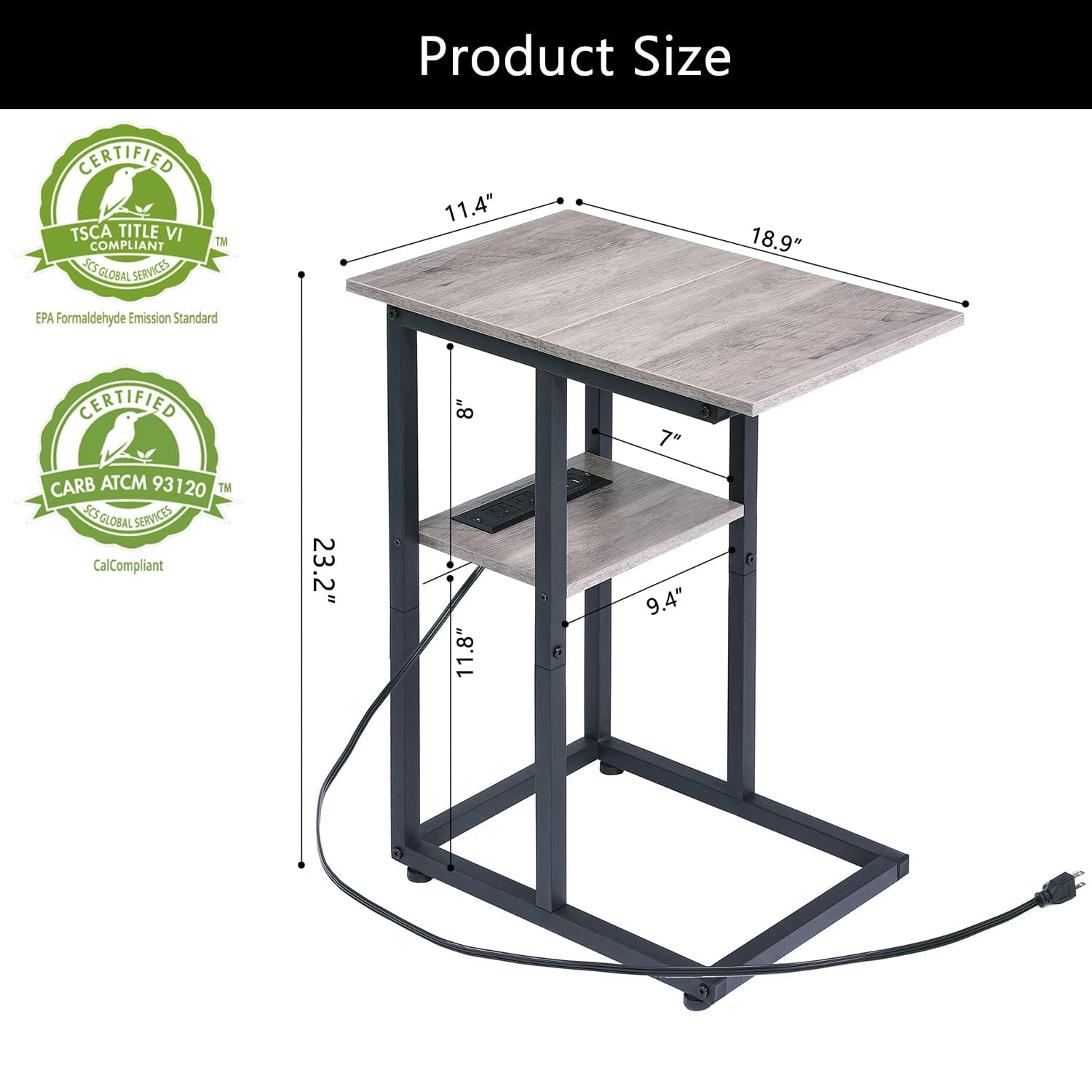 Side Table with Charging Station Set of 2 - Small C Table Narrow End Table