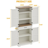 72" Tall Farmhouse Kitchen Pantry, Farmhouse Storage Cabinet with Adjustable Shelves, Large Capacity Storage Cabinet with Drawer,Freestanding Cupboard for Kitchen, Dining Room, Living Room, White