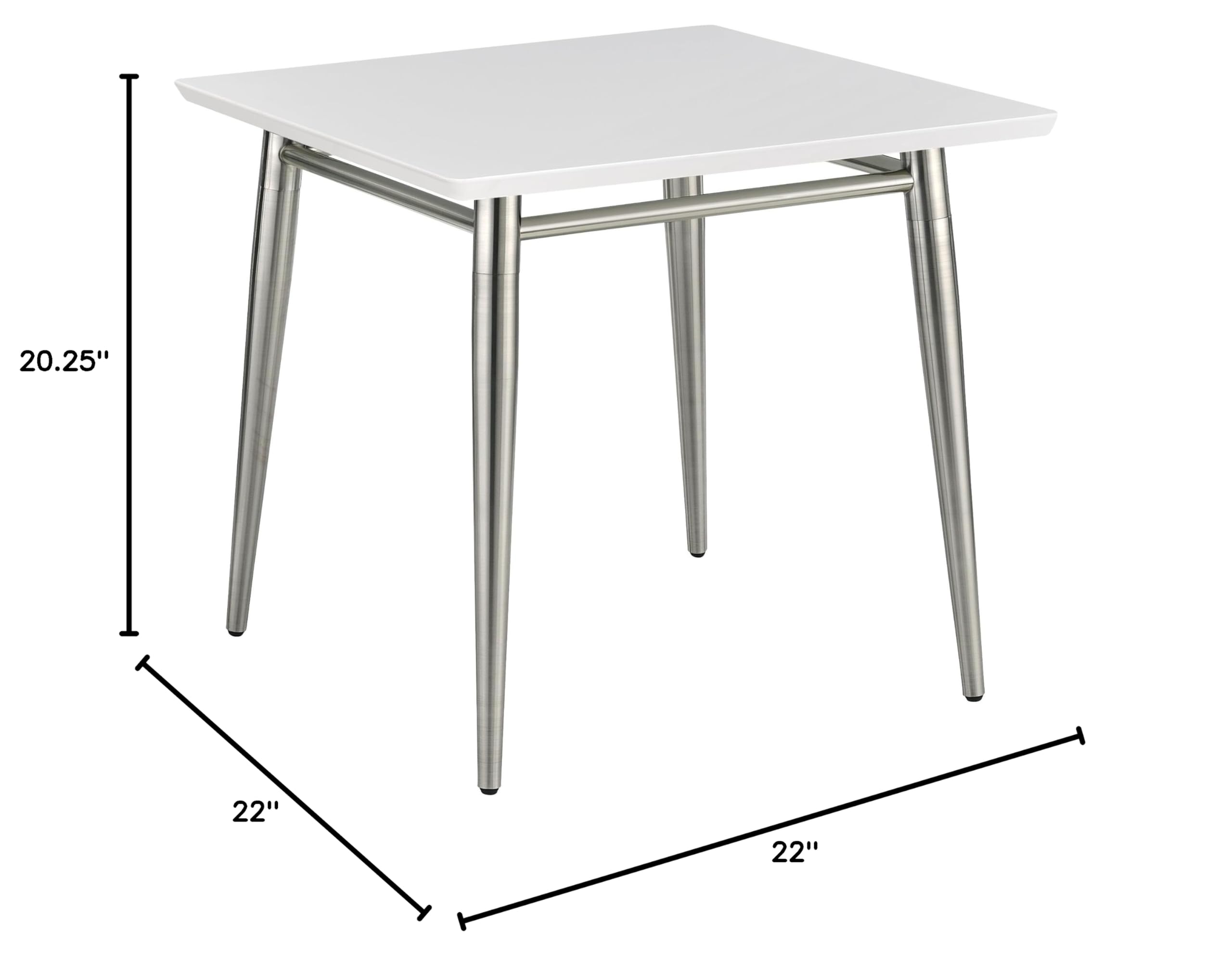 Brooklyn Modern Square End Table, White Top with Brushed Nickel