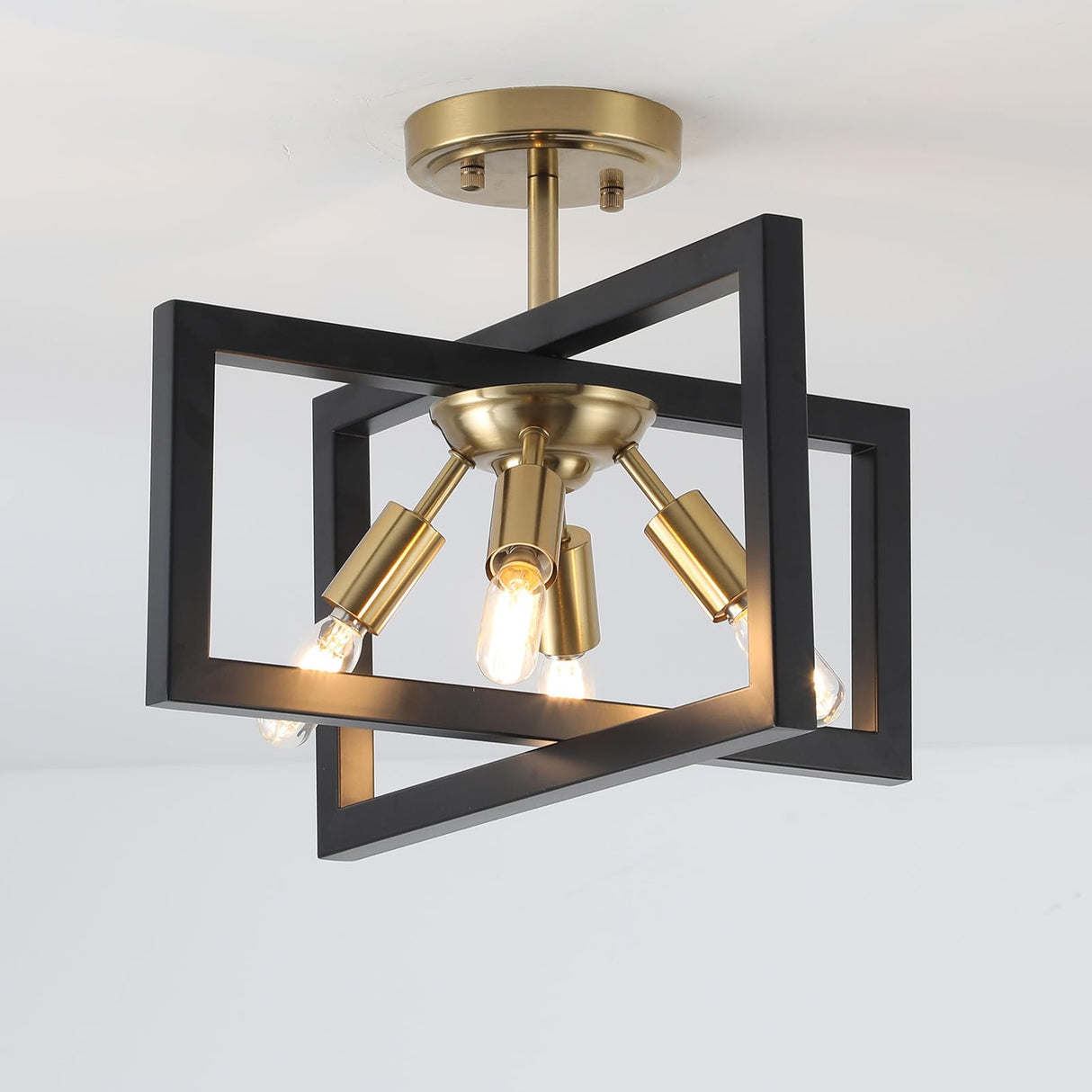 Semi-Flush Mount Ceiling Light - Black and Gold Industrial 4-Light Fixture
