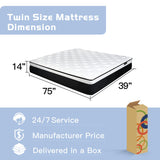 CHEVNI Twin Mattress, 14 Inch Euro Top Twin Size Mattress in a Box,Memory Foam Hybrid Mattress with Individually Pocket Springs,Medium Firm,Strong Edge Support,CertiPUR-US