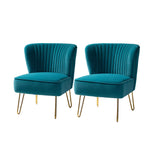 Modern Velvet Upholstered Accent Chair Set of 2,Velvet Fabric Tufted Back Single Sofa