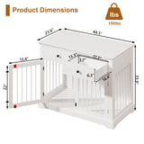 44" Large Dog Crate Furniture with Drawers - White Wooden Kennel End Table